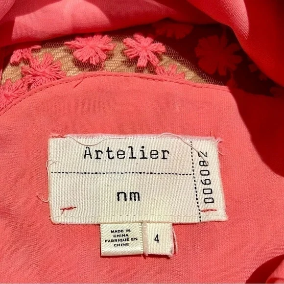 Anthropologie | Nicole Miller Atelier Floral Mesh Overlay Dress Coral, Size 4 - Picture 6 of 6